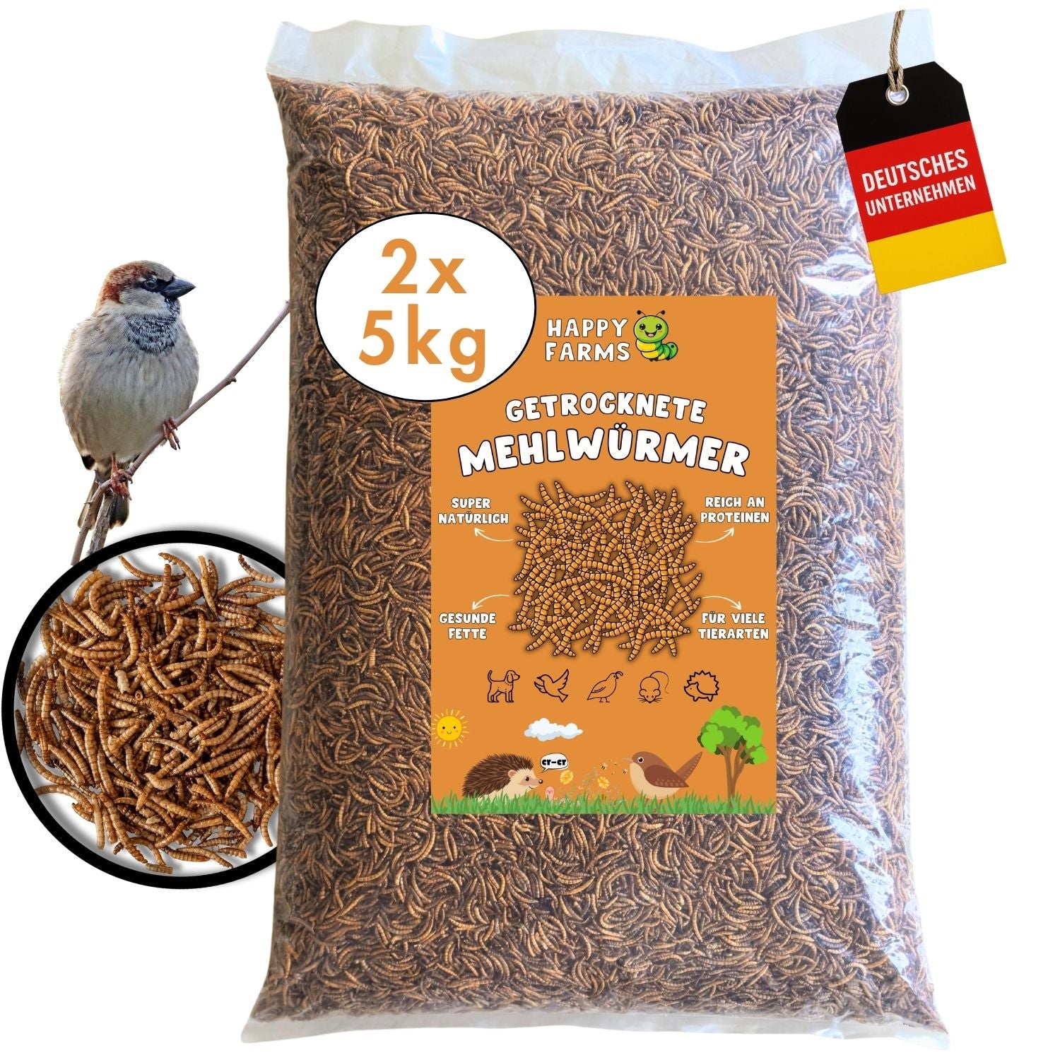 Happy Farms Mehlwürmer – ideales Futter für Wildvögel & Gartentiere