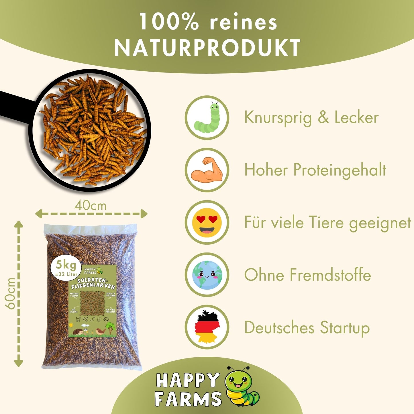 BSF-Larven getrocknet 1 kg & 5 kg – proteinreiches Insektenfutter