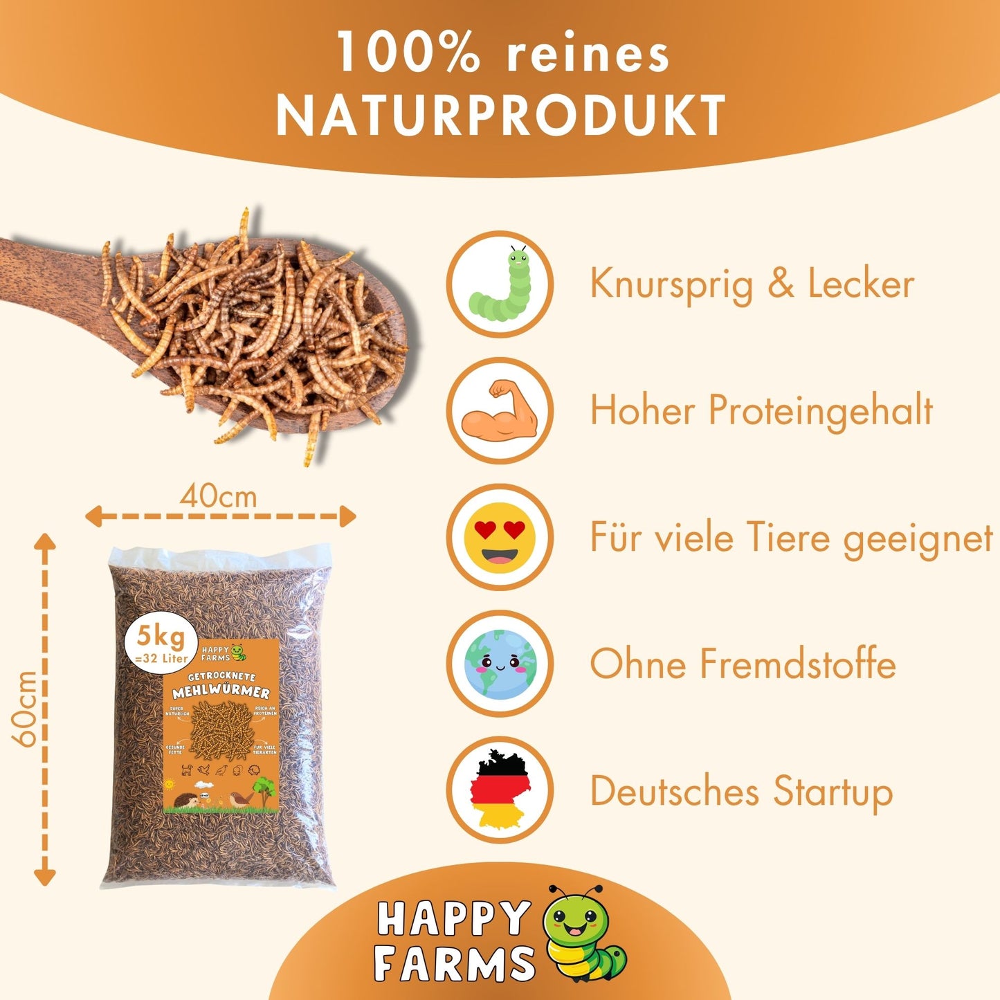 Mehlwürmer getrocknet Großpackung 5 kg – hochwertiges Naturfutter für Tiere