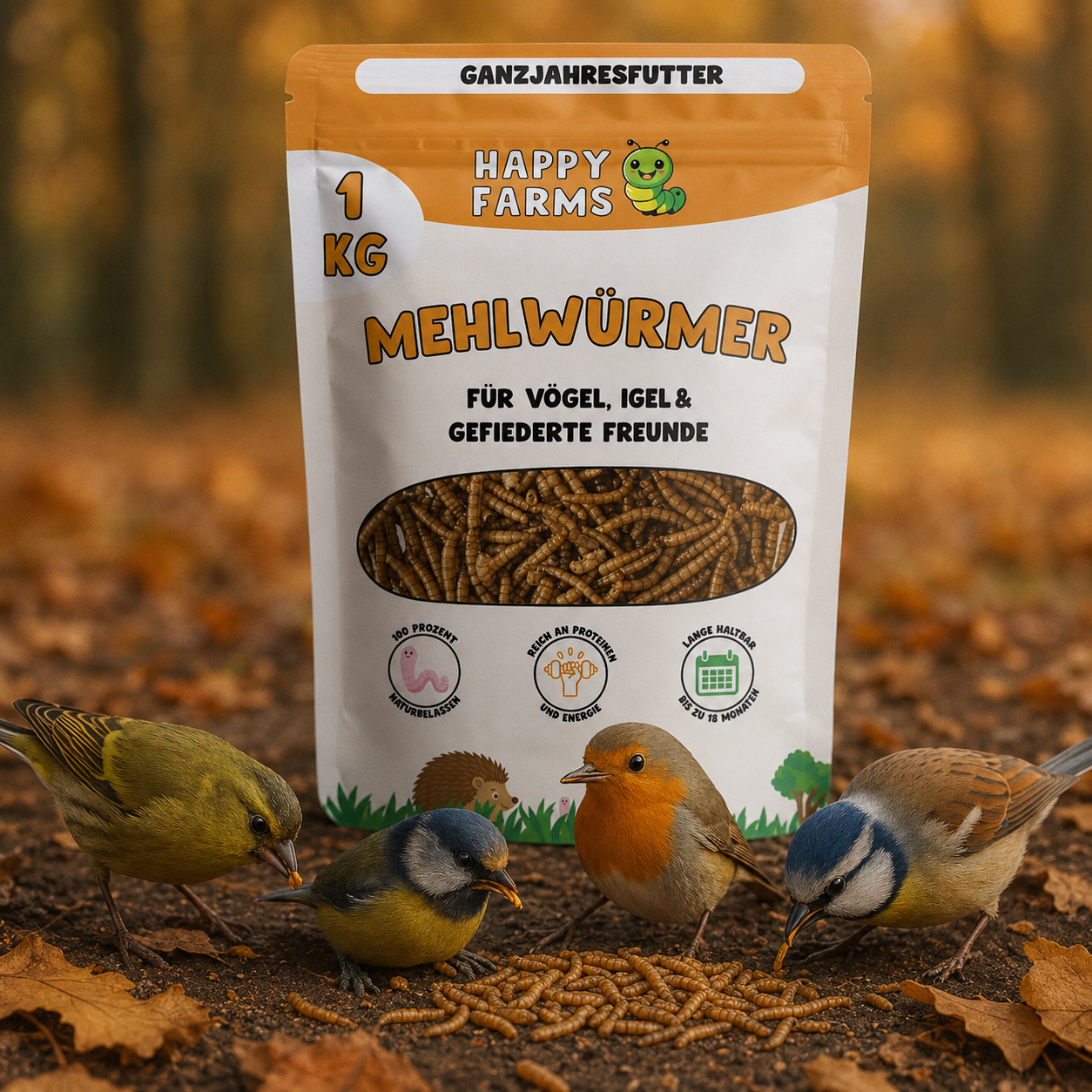 Getrocknete Mehlwürmer – proteinreiches Naturfutter für Wildvögel, Hühner, Igel und Reptilien